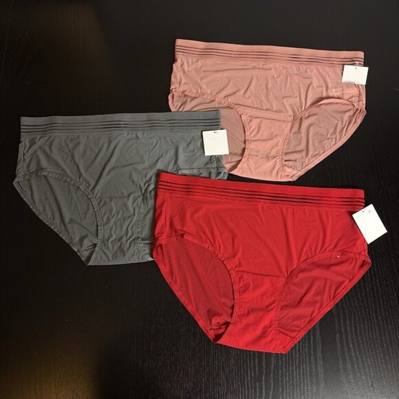 NWT LE MYSTERE Womens L/US 10 Lot of 3 Second Skin Briefs Panties Red Pink Gray - Picture 1 of 5